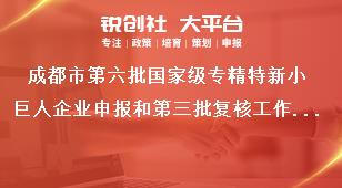 成都市第六批國家級專精特新小巨人企業申報和第三批復核工作申報（復核）范圍和條件獎補政策